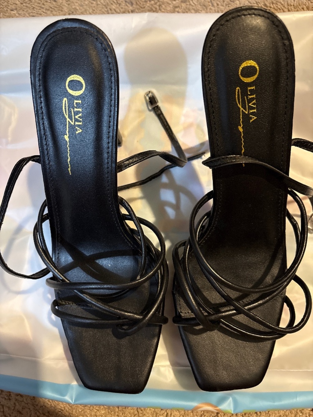 Strappy stiletto sandals in black